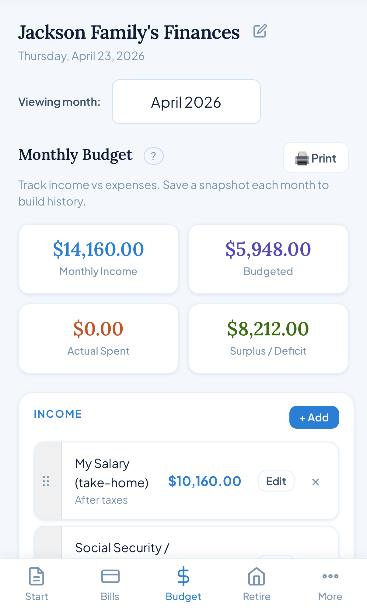 Budget mobile view